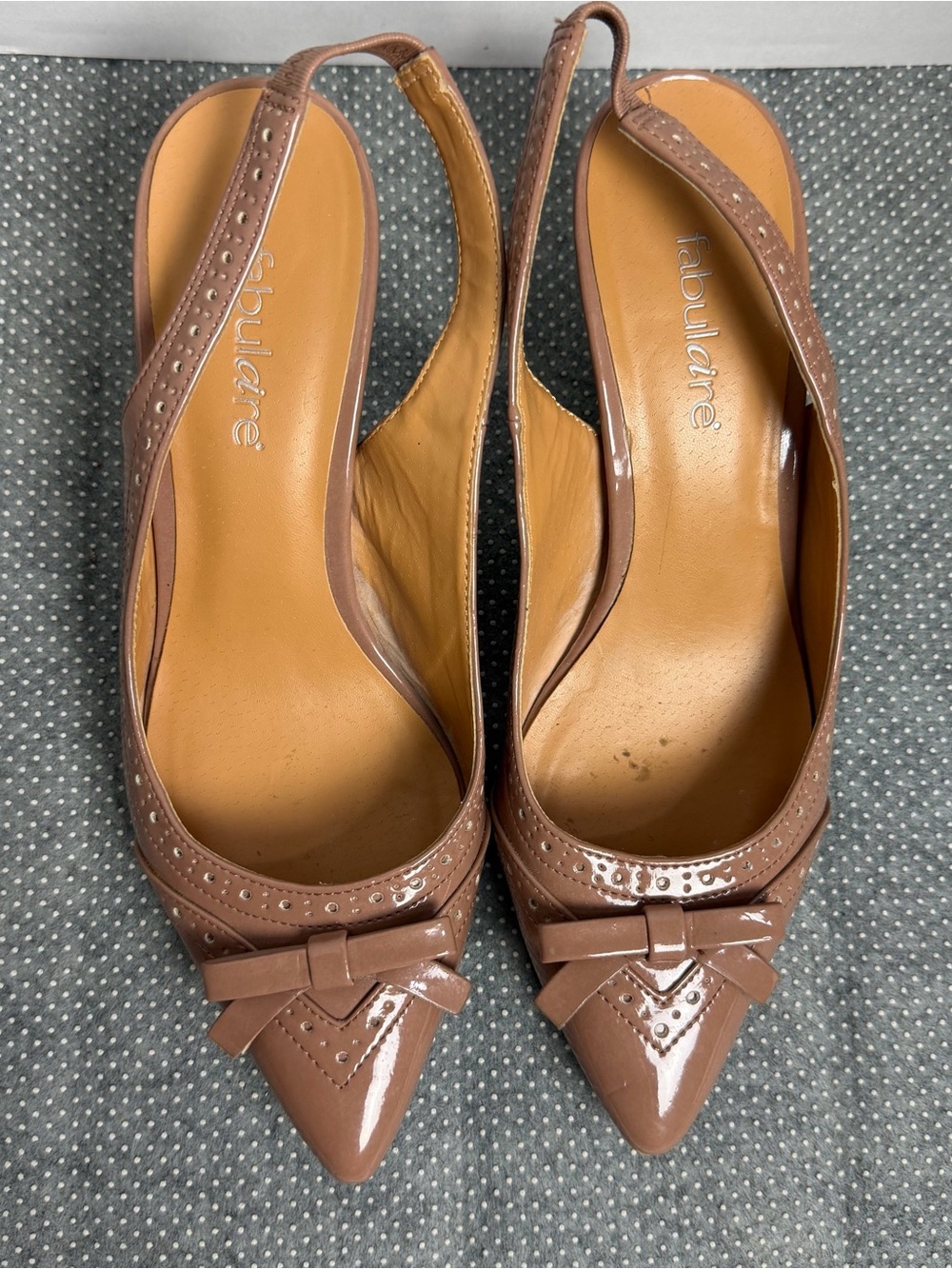Fabulare Brown Patent Pointed-Toe Slingback Heels size 8, 39